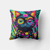 ✨ Neon Psychedelic Cat – Pop Art Design 🎨🐱 Kussen (Achterkant)