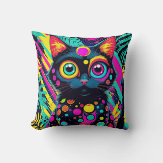 ✨ Neon Psychedelic Cat – Pop Art Design 🎨🐱 Kussen