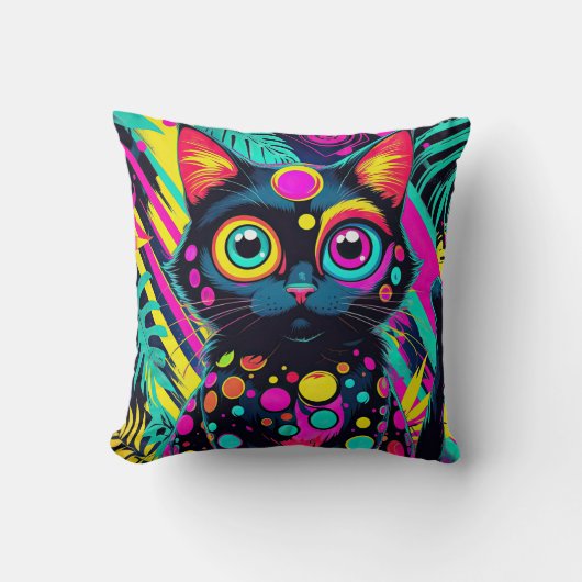 ✨ Neon Psychedelic Cat – Pop Art Design 🎨🐱 Kussen (Voorkant)