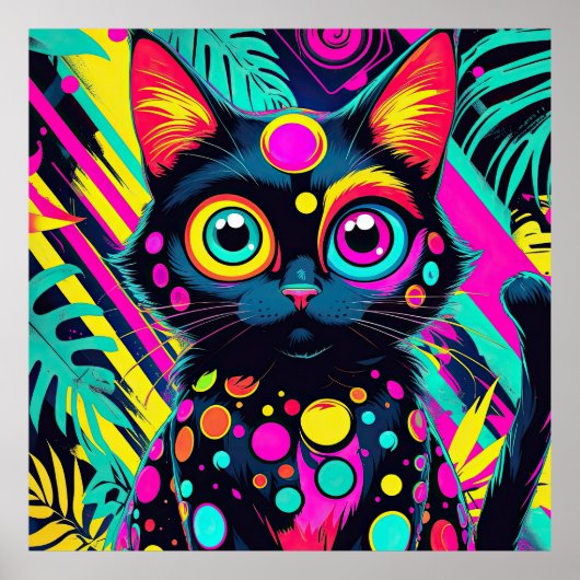 ✨ Neon Psychedelic Cat – Pop Art Design 🎨🐱 Poster (Voorkant)