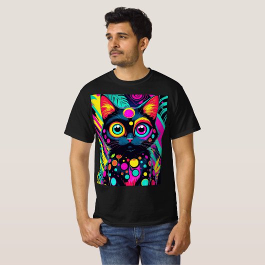 ✨ Neon Psychedelic Cat – Pop Art Design 🎨🐱 T-shirt (Voorkant volledig)