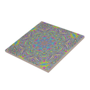 Neon Psychedelic Funky Floral Kaleidoscope Pattern Tegeltje