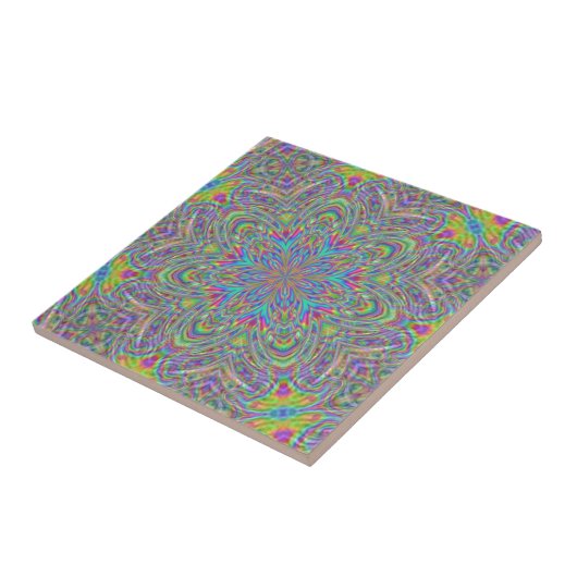 Neon Psychedelic Funky Floral Kaleidoscope Pattern Tegeltje (Zijkant)