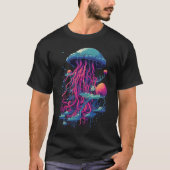 Neon Psychedelic Jellyfish: Levendige Aquatic Rhap T-shirt (Voorkant)