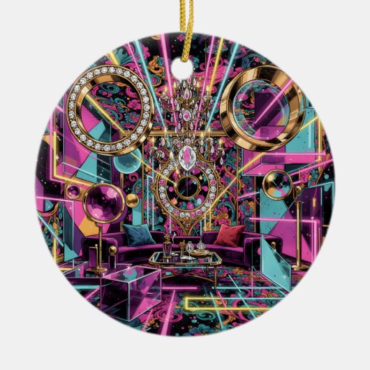 Neon Psychedelic Luxury Lounge Art Keramisch Ornament (Voorkant)