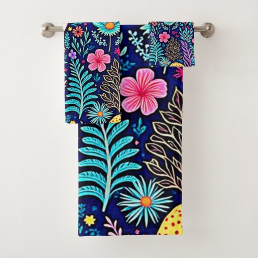 Neon Psychedelic Mushroom Forest Dream Bad Handdoek (Insitu)