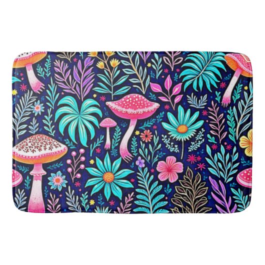 Neon Psychedelic Mushroom Forest Dream Badmat (Voorkant)