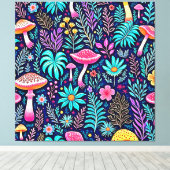 Neon Psychedelic Mushroom Forest Dream Canvas Afdruk (Insitu (Houten vloer))