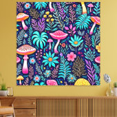 Neon Psychedelic Mushroom Forest Dream Canvas Afdruk (Insitu (Woonkamer))