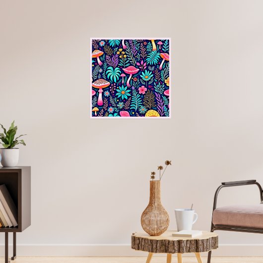 Neon Psychedelic Mushroom Forest Dream Poster (Woonkamer 3)