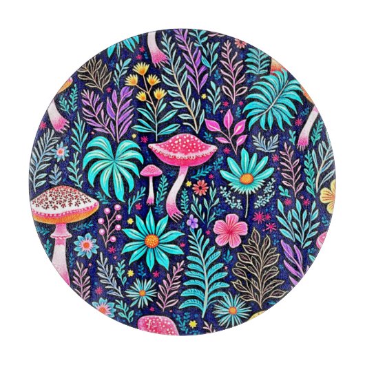 Neon Psychedelic Mushroom Forest Dream Snijplank (Voorkant)