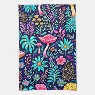 Neon Psychedelic Mushroom Forest Dream Theedoek
