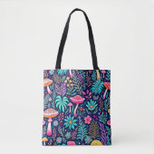 Neon Psychedelic Mushroom Forest Dream Tote Bag (Voorkant)