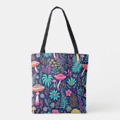 Neon Psychedelic Mushroom Forest Dream Tote Bag (Achterkant)