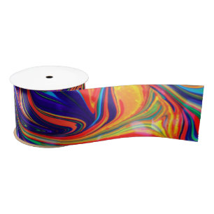 Neon Psychedelic Swirls Rainbow-kleuren Satijnen Lint