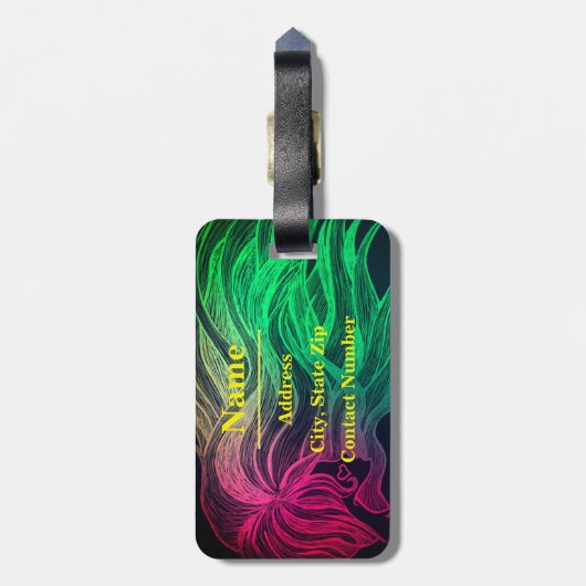 Neon Psychedelic Wavy Hair Personaliseert reizen Bagagelabel (Achterkant verticaal)