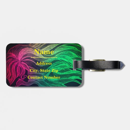 Neon Psychedelic Wavy Hair Personaliseert reizen Bagagelabel (Achterkant horizontaal)