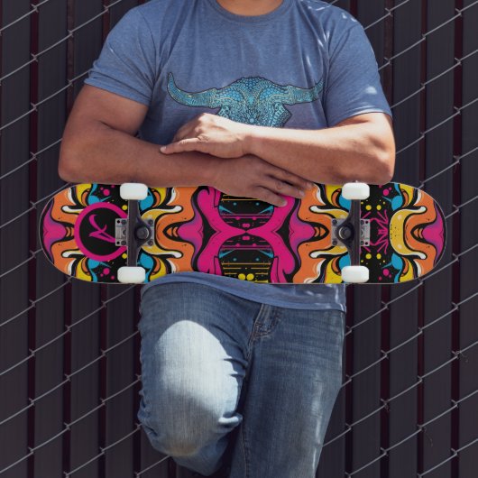 Neon psychedelische golf naadloos patroon persoonlijk skateboard (Buiten 3)