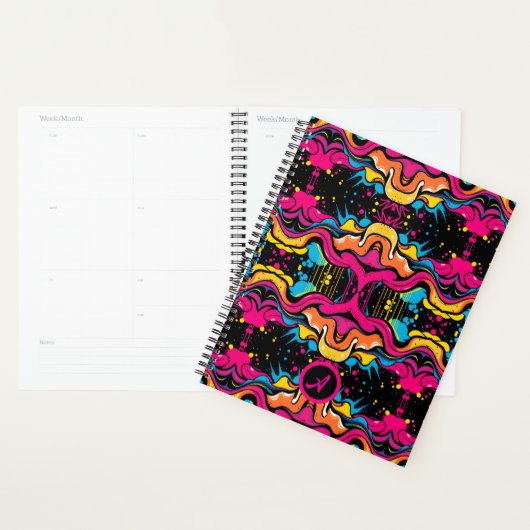 Neon psychedelische golf naadloos patroon planner (Display)
