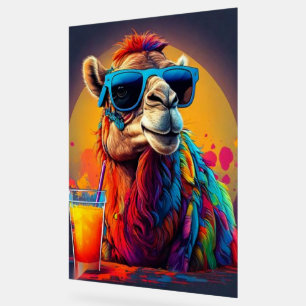 Neon Psychedelische Kameel met Zonnebril Pop Art Acryl Bord