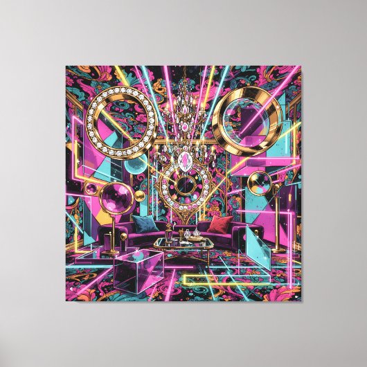 Neon Psychedelische Luxe Lounge Kunst Canvas Afdruk (Voorkant)