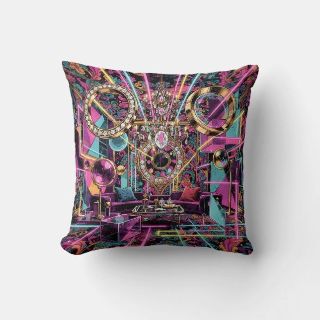 Neon Psychedelische Luxe Lounge Kunst Kussen (Voorkant)