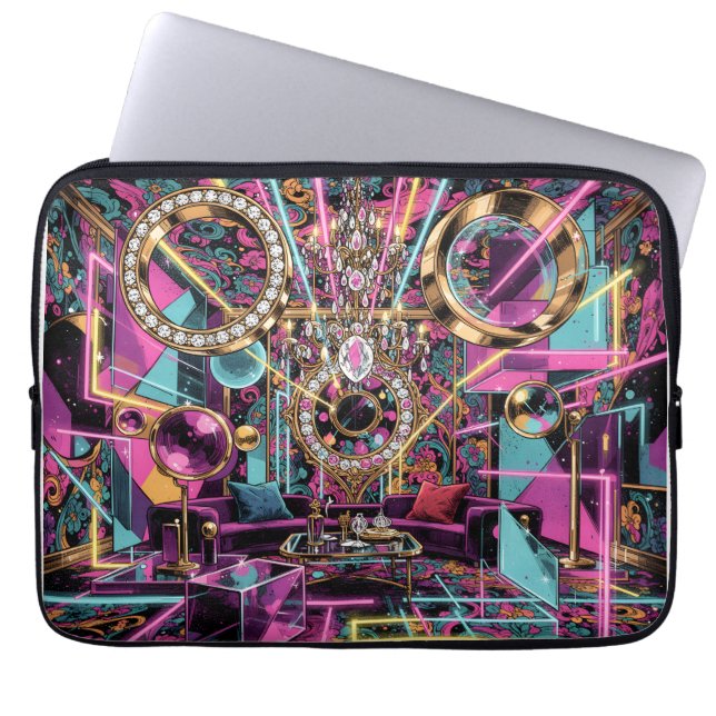 Neon Psychedelische Luxe Lounge Kunst Laptop Sleeve (Voorkant)