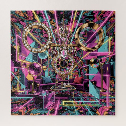 Neon Psychedelische Luxe Lounge Kunst Legpuzzel (Verticaal)