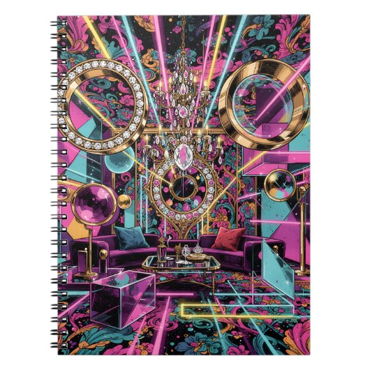 Neon Psychedelische Luxe Lounge Kunst Notitieboek (Voorkant)