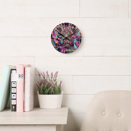Neon Psychedelische Luxe Lounge Kunst Ronde Klok (Leeskamer)