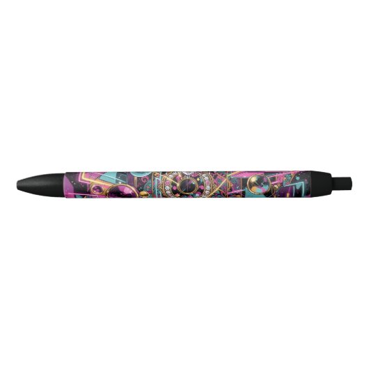 Neon Psychedelische Luxe Lounge Kunst Zwarte Inkt Pen (Voorkant)