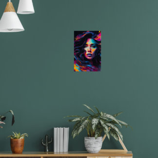 Neon Psychedelische Vrouw Portret Poster