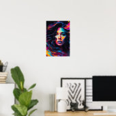 Neon Psychedelische Vrouw Portret Poster (Thuiskantoor)