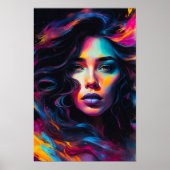 Neon Psychedelische Vrouw Portret Poster (Voorkant)