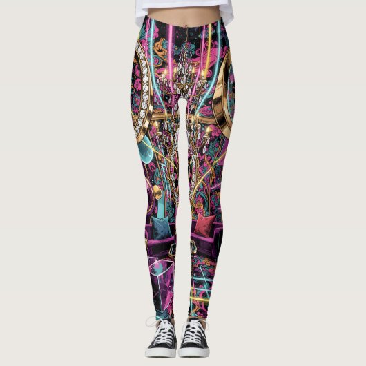 Neon Psychodelische Luxe Lounge Kunst Leggings (Voorkant)