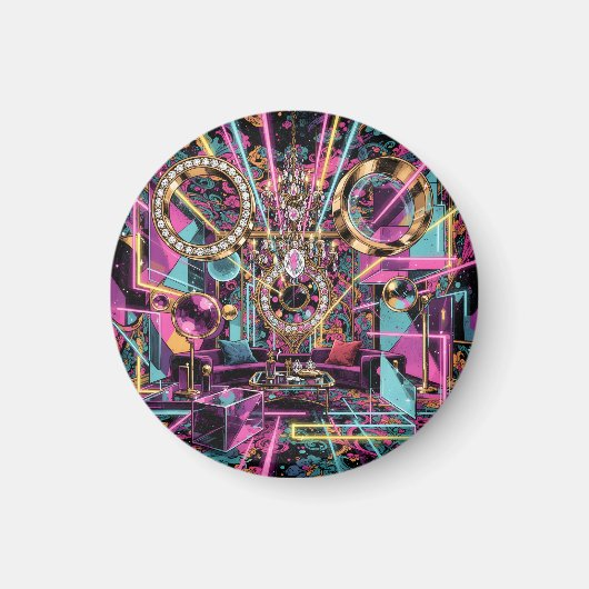 Neon Psychodelische Luxe Lounge Kunst Magneet (Voorkant)