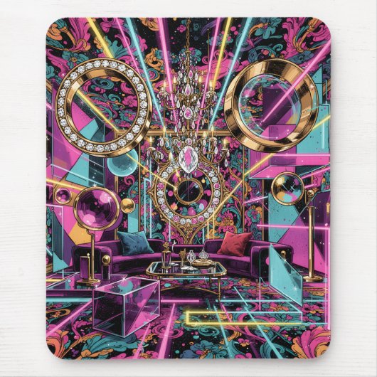 Neon Psychodelische Luxe Lounge Kunst Muismat (Voorkant)