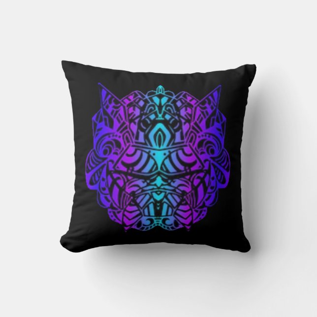 Neon Psytrance Tribal Masker Kussen (Voorkant)