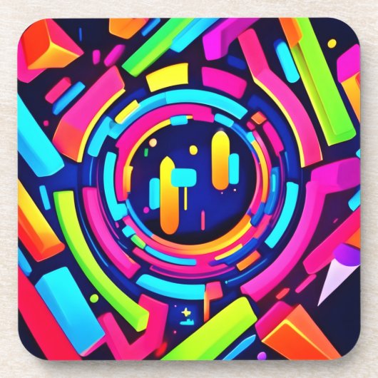 Neon Pulse: een digitale symfonie Bier Onderzetter (Voorkant)