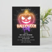 Neon Pumpkin Halloween Party Uitnodiging (Staand voorkant)
