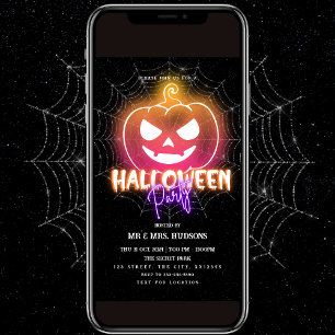 Neon Pumpkin Halloween Party Uitnodiging