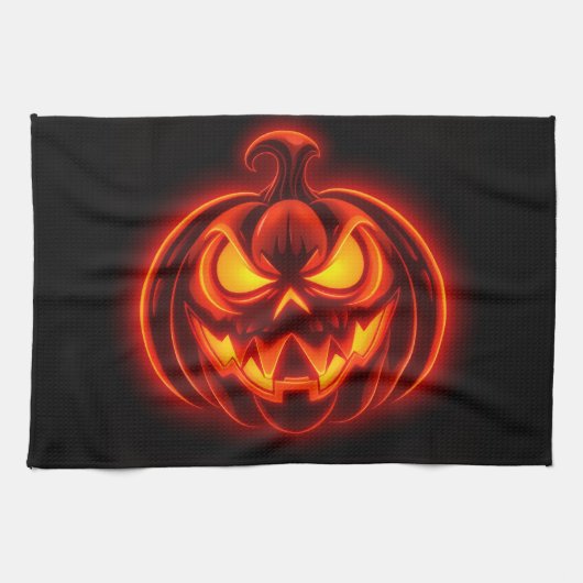Neon Pumpkin Monster Halloween Kitchen Towel Theedoek (Horizontaal)