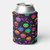 Neon Pumpkins Bats Moons and Stars Blikjeskoeler (Blikje Achterkant)