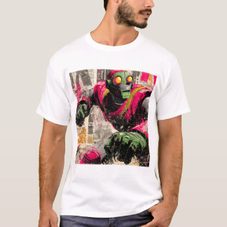 Neon Punchbot — Graffiti Kranten Collage Actie T-shirt