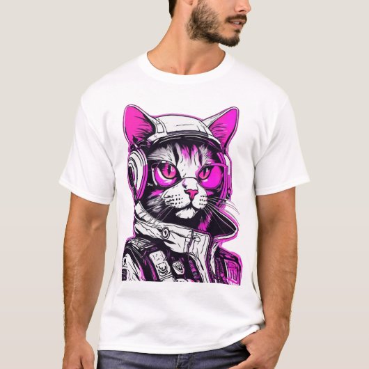 Neon Punk kat met hoofdtelefoon T-shirt (Voorkant)