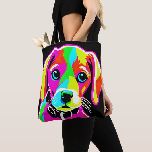 Neon Puppies Pop Art Tote Bag (Dichtbij)
