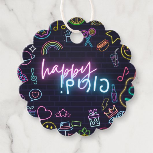 Neon Purim Bedankjes Labels (Voorkant)