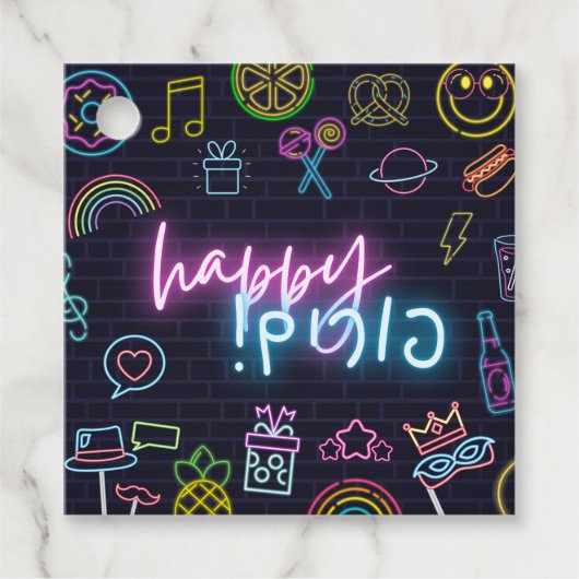 Neon Purim Card Bedankjes Labels (Voorkant)