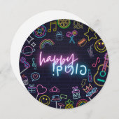 Neon Purim Feestdagenkaart (Voorkant / Achterkant)