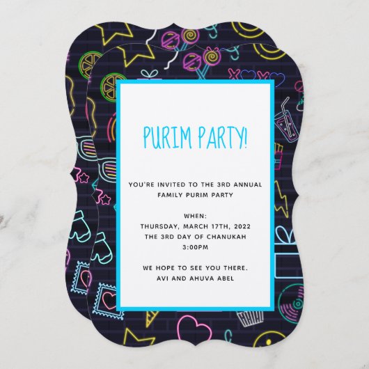 Neon Purim Kaart (Voorkant / Achterkant)